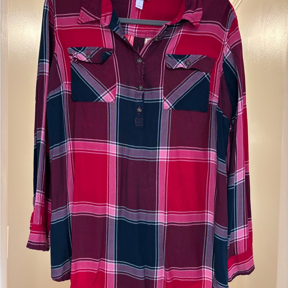 Isabel Maternity Plaid Button Front Tunic Top | Wear Pregnant or Not